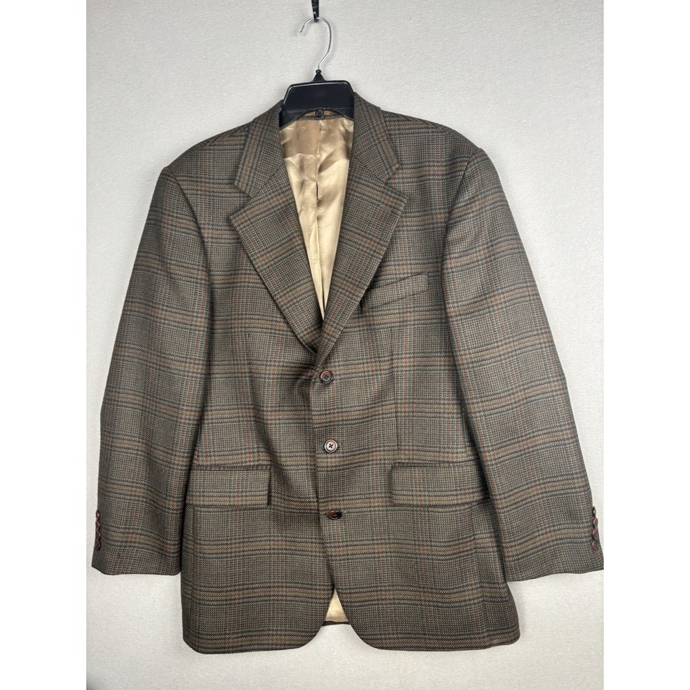 Vtg Chaps Ralph Lauren Sport Coat Blazer Mens 40R Windowpane Wool Jacket 4139
